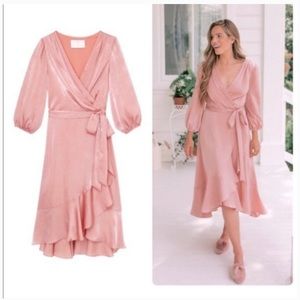 Gal Meets Glam Pink Satin Wrap Midi Dress